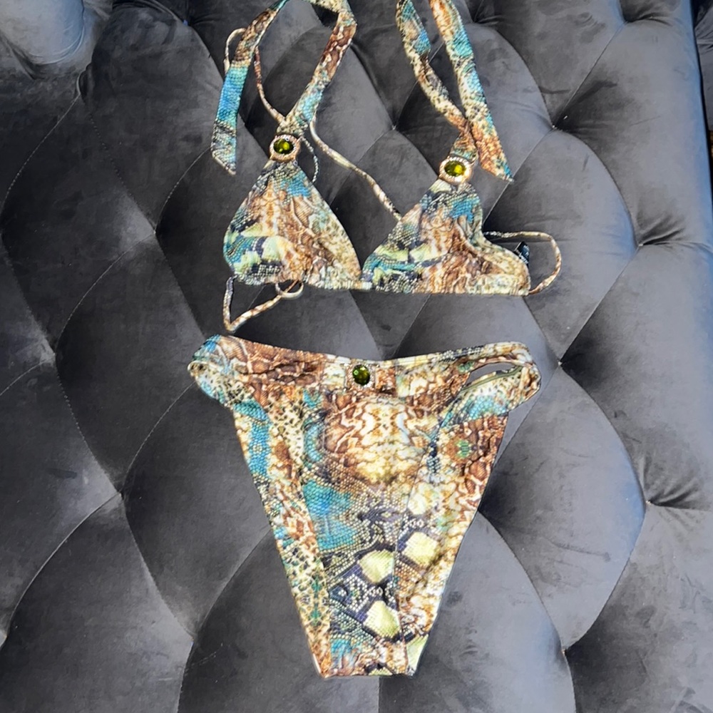 Snake print with jewels high waist bikini